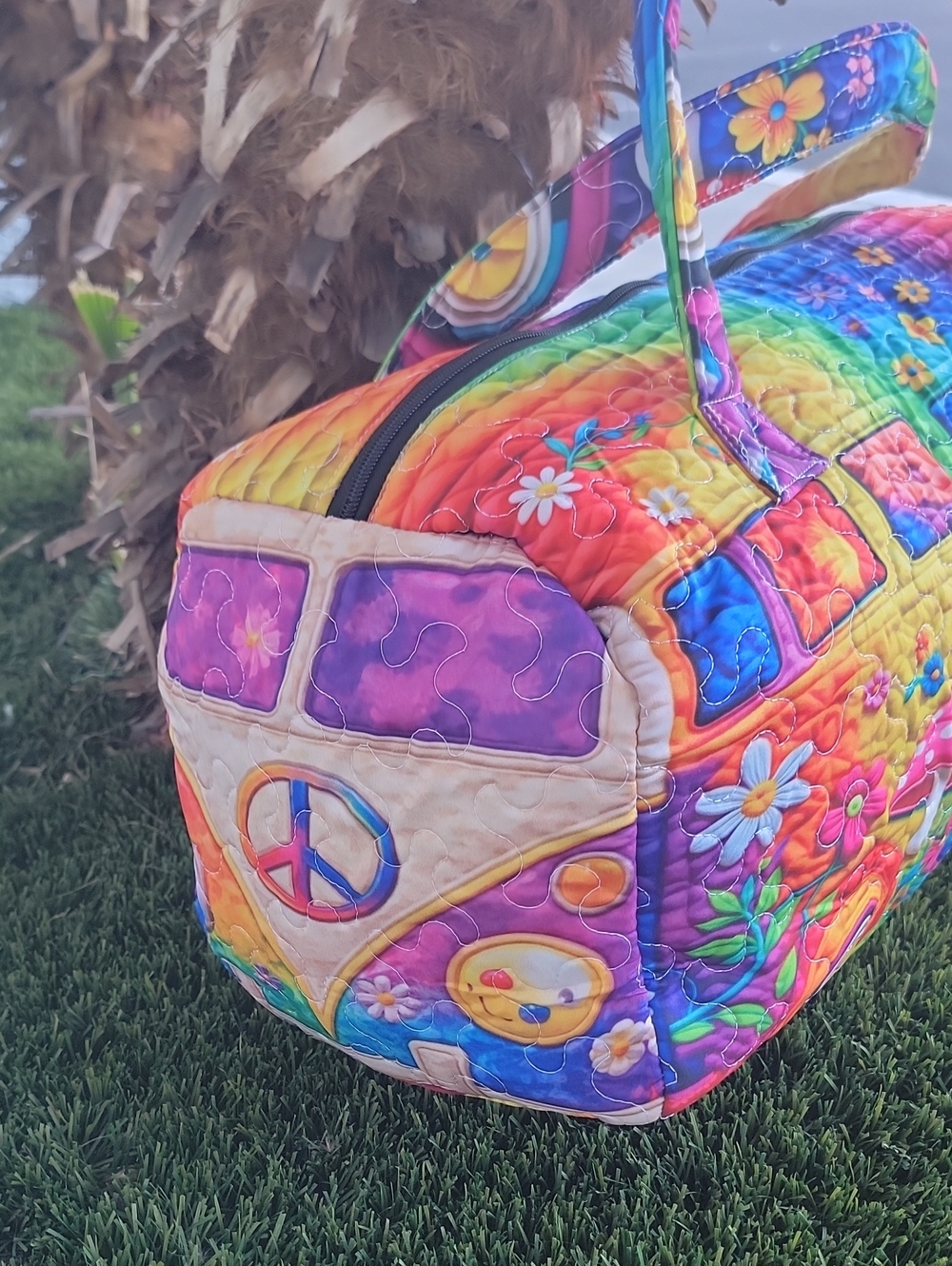 Hippie Rainbow Van Quilted Duffle Bag - Picture 4 of 11